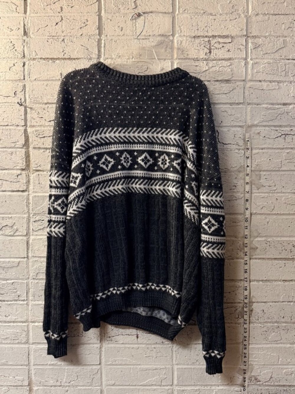 Vintage Rob Winter 2X Fair Isle Sweater Black White Nordic Oversized Pullover